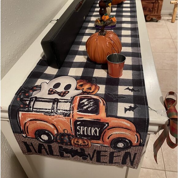 Halloween Table Runner Pumpkin Cottage Farmhouse Decor Fall Holiday Cloth 108" - Picture 3 of 5